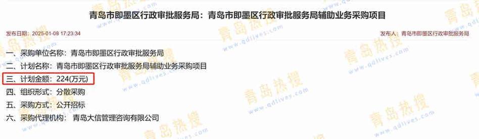 即墨区行政审批服务局采购200万元劳务外包，软件外包助力政务服务效能升级